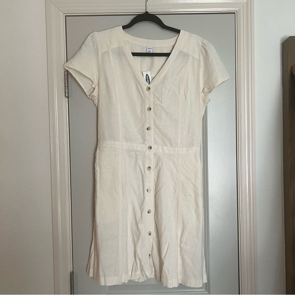 Old Navy Short Sleeve Button Front Cream Mini Dress